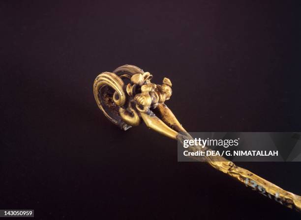 Dragon head fibula from the Barberini Tomb in Praeneste . Etruscan Civilization, 7th Century BC. Rome, Museo Nazionale Etrusco Di Villa Giulia