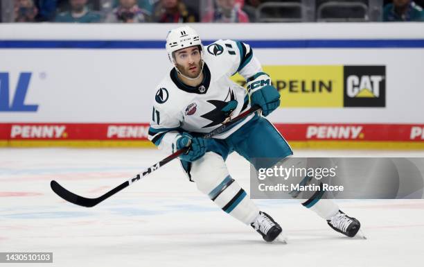 Luke Kunin of San Jose Sharks skates against Eisbaren Berlin during the NHL Global Series Challenge game between San Jose Sharks and Eisbaren Berlin...