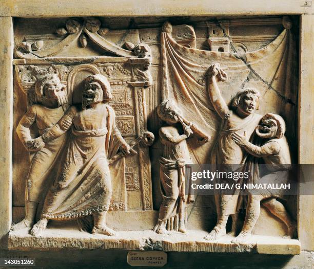 Relief depicting a theatrescene. Roman Civilization.