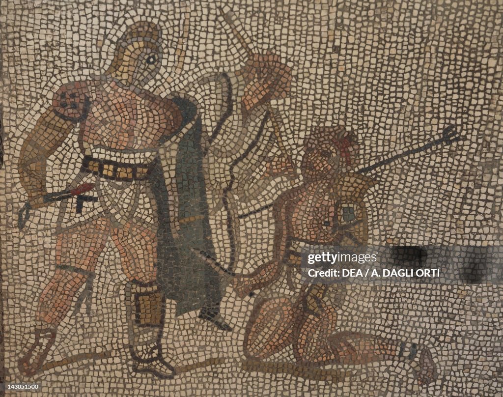 Mosaic with gladiator scene