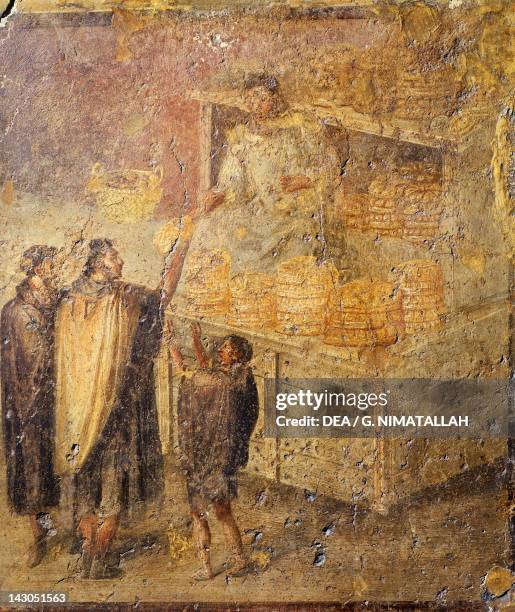 Fresco depicting the baker's shop, Pompeii , Campania. Roman Civilization, 1st Century. Naples, Museo Archeologico Nazionale