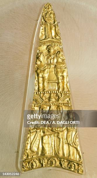 Ornament in gold for women's ritual hats, from Karagodeuash Province, Kurgan, Russia. Goldsmith art. Scythian Civilization, 4th-3rd Century BC. San...