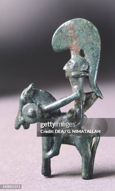 Small bronze warrior statue from the Bastida de Les Alcuses, Moixent, Spain. Iberian Civilization. Valencia, Museu De Prehistoria