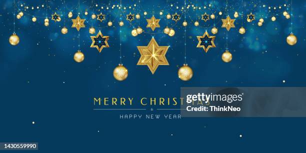 merry christmas and happy new year background - blue-and-gold-background stock illustrations