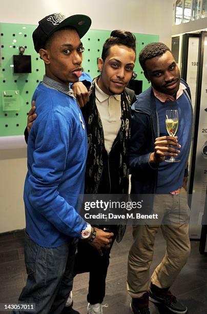 Lee Elias, Bambi and Jaiden James attend the launch of Casio London's Global Concept Store in Covent Garden Piazza on April 18, 2012 in London,...