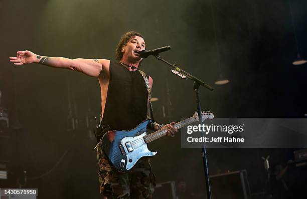Singer/guitarist Gavin Rossdale of Bush performs at PNC Music Pavilion on October 04, 2022 in Charlotte, North Carolina.