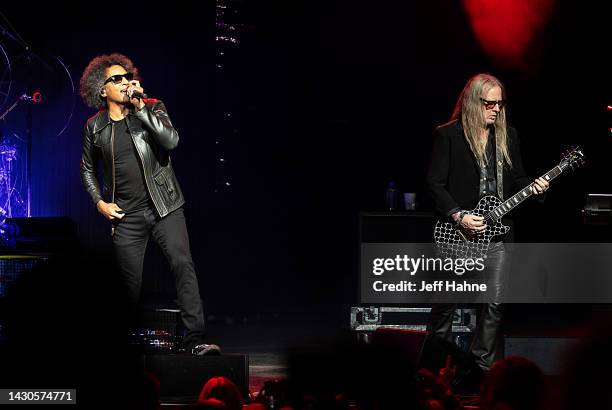 Singer/guitarist William DuVall and guitarist Jerry Cantrell of Alice in Chains perform at PNC Music Pavilion on October 04, 2022 in Charlotte, North...