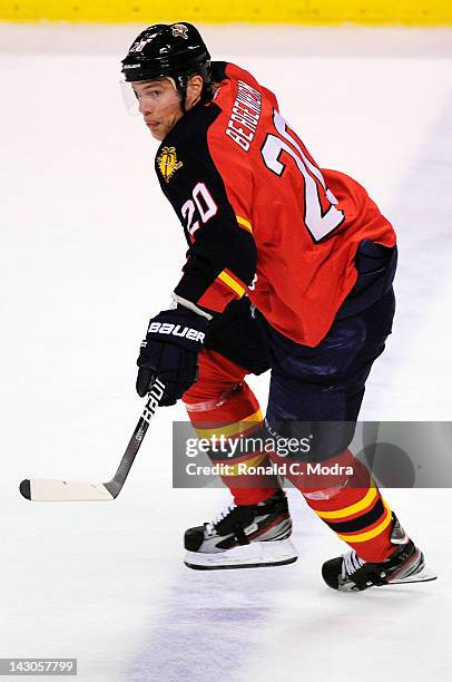 Sean Bergenheim of the Florida Panthers skates against the New Jersey Devils during Game Two of the Eastern Conference Quarterfinals during the 2012...