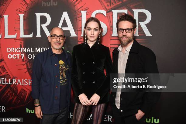 David Goyer, Screen Story Writer and Producer, Jamie Clayton and David Bruckner, Director arrive at the Beyond Fest Special Screening of Spyglass...