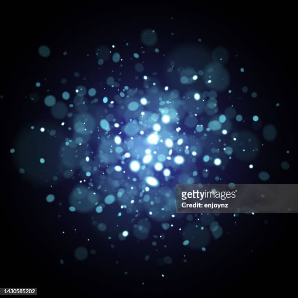 blue christmas sparks - snowfall and lights night defocussed stock illustrations