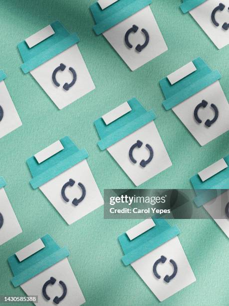 recycling symbol in bin made of paper.seamless pattern. - mint green stock pictures, royalty-free photos & images