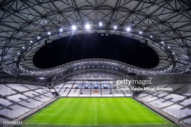 General view inside of the Orange Velodrome Stadium after the UEFA Champions League group D match between Olympique Marseille and Sporting CP at...