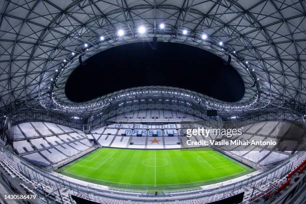 General view inside of the Orange Velodrome Stadium after the UEFA Champions League group D match between Olympique Marseille and Sporting CP at...