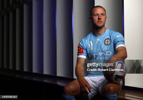 Scott Jamieson of Melbourne City poses during a Melbourne City and Western United Joint A-League Mens media opportunity at AAMI Park on October 05,...