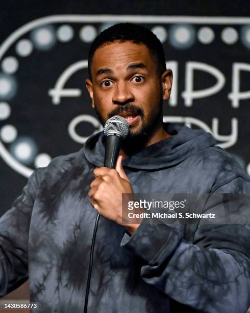 Comedian Damon Wayans Jr. Performs at Flappers Comedy Club and Restaurant Burbank on October 04, 2022 in Burbank, California.