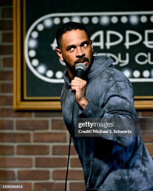 Comedian Damon Wayans Jr. Performs at Flappers Comedy Club and Restaurant Burbank on October 04, 2022 in Burbank, California.