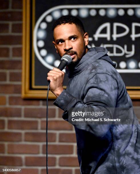 Comedian Damon Wayans Jr. Performs at Flappers Comedy Club and Restaurant Burbank on October 04, 2022 in Burbank, California.