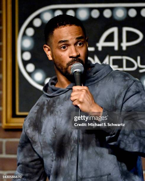 Comedian Damon Wayans Jr. Performs at Flappers Comedy Club and Restaurant Burbank on October 04, 2022 in Burbank, California.