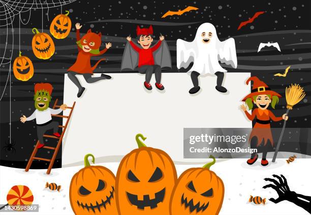 halloween-feiertagsbanner-vorlage. partyeinladung oder posterdesign. - child cutting card stock-grafiken, -clipart, -cartoons und -symbole