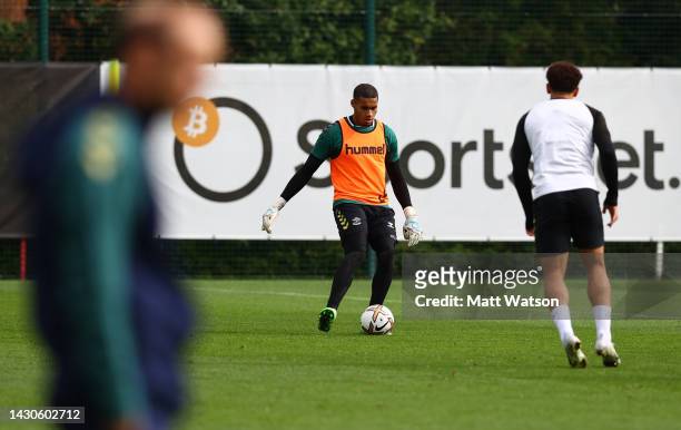Gavin Bazunu during a Southampton FC training session at the Staplewood Campus on October 04, 2022 in Southampton, England.