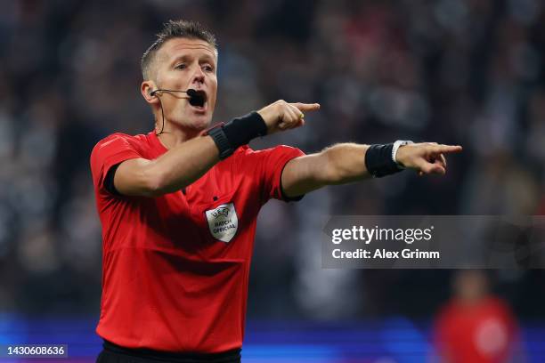 Referee Daniele Orsato reacts during the UEFA Champions League group D match between Eintracht Frankfurt and Tottenham Hotspur at Deutsche Bank Park...