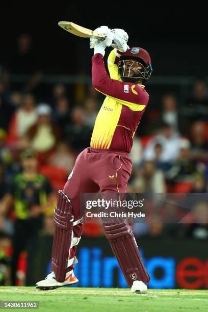 Kyle Mayers of West Indies bats during game one of the T20 International series between Australia and the West Indies at Metricon Stadium on October...