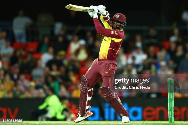 Kyle Mayers of West Indies bats during game one of the T20 International series between Australia and the West Indies at Metricon Stadium on October...