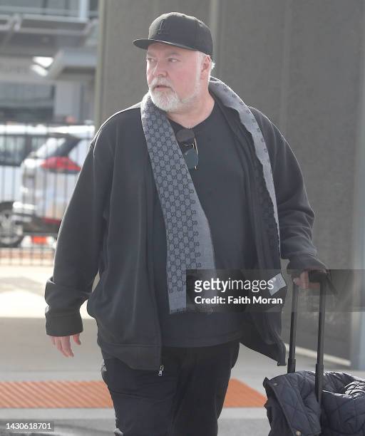 Kyle Sandilands is seen arriving at Perth Airport on October 5, 2022 in Perth, Australia.