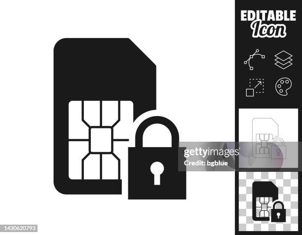 sim card with padlock. icon for design. easily editable - computer chip close up stock illustrations