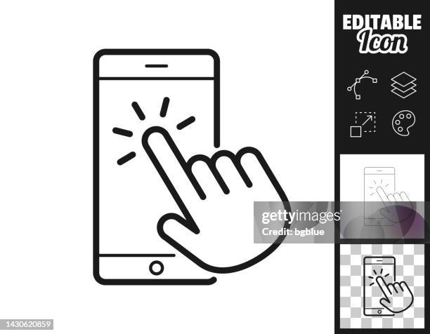 touch smartphone with hand. icon for design. easily editable - smartphone icon stock illustrations