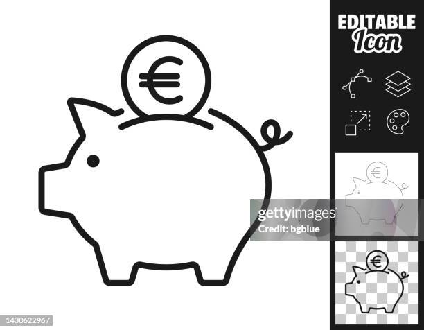 illustrazioni stock, clip art, cartoni animati e icone di tendenza di salvadanaio con moneta euro. icona per il design. facilmente modificabile - salvadanaio a porcellino