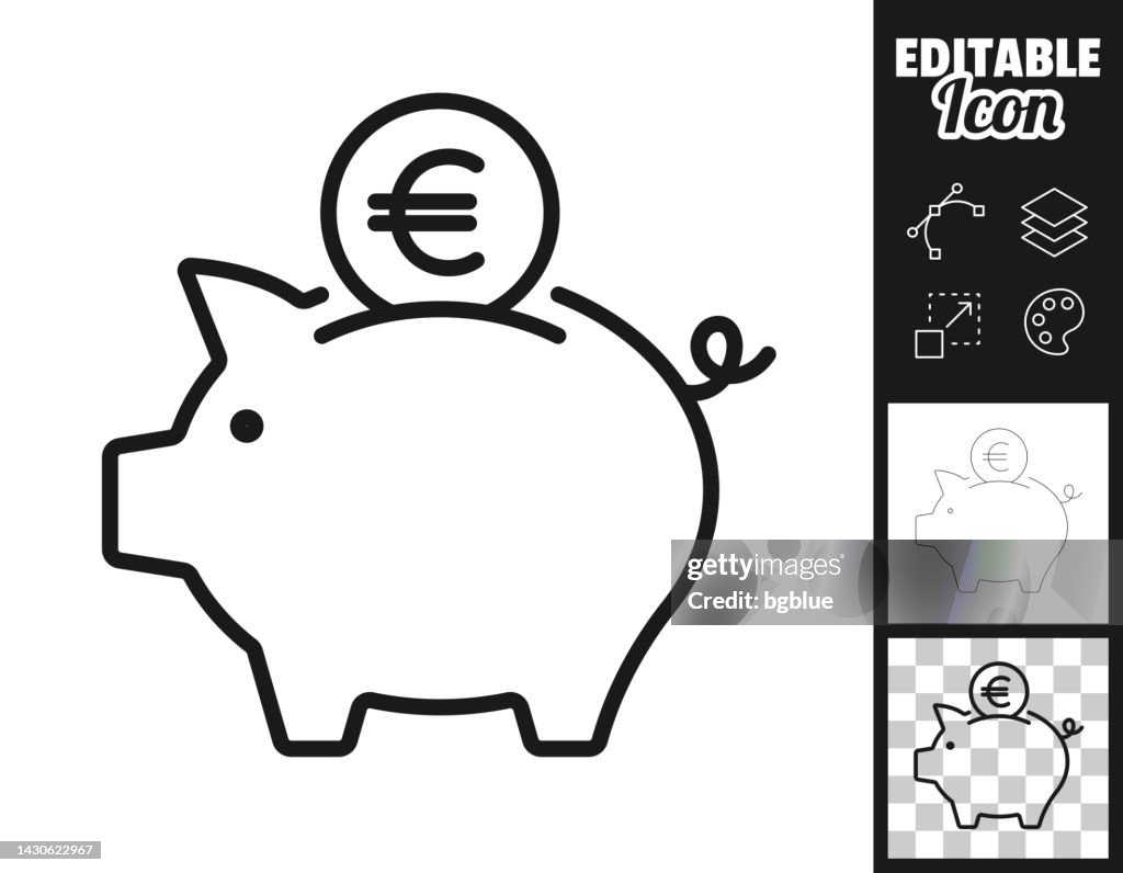 Piggy bank with Euro coin. Icon for design. Easily editable