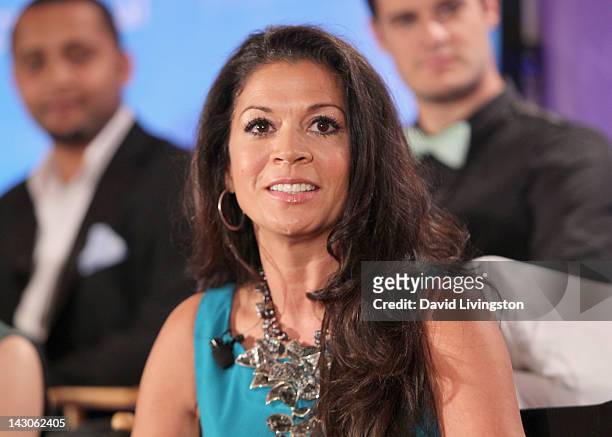 Personality Dina Eastwood attends the NBCUniversal summer press day held at The Langham Huntington Hotel and Spa on April 18, 2012 in Pasadena,...
