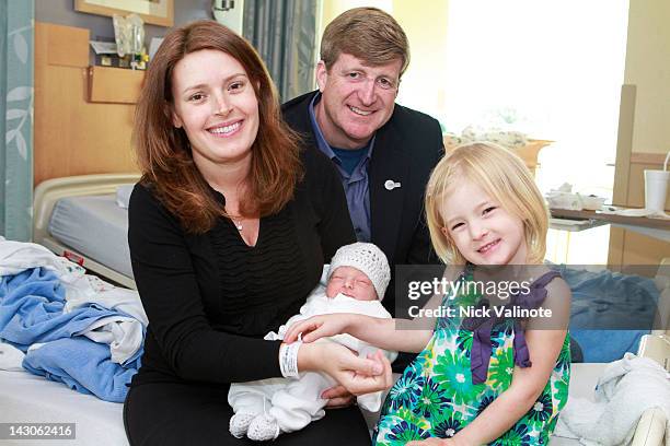 Former US Representative Patrick Kennedy and wife Amy Petitgout show off their new son, Owen Patrick, born April 15, 2012 at the Roger B. Hansen...