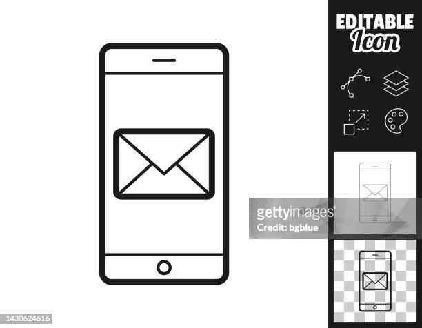 smartphone with email message. icon for design. easily editable - kleurenverloop stock illustrations