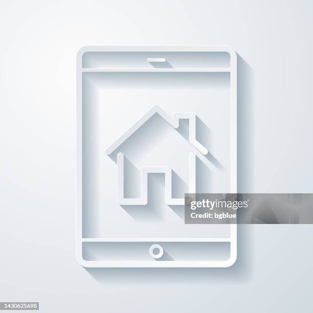 tablet pc with smart home. icon with paper cut effect on blank background - using tablet home stock illustrations