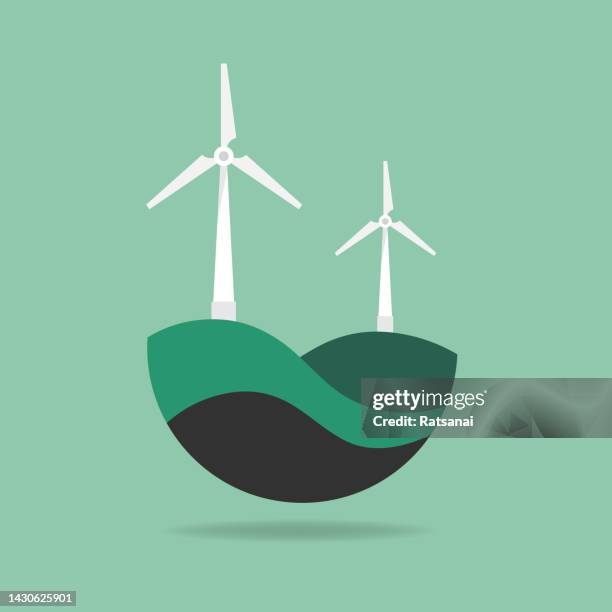 illustrazioni stock, clip art, cartoni animati e icone di tendenza di energia ecologica - turbina a vento