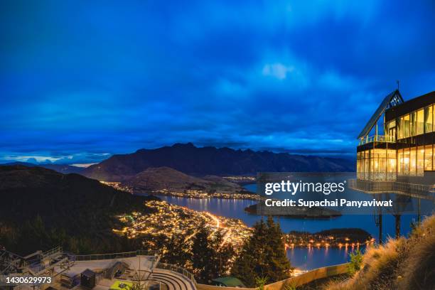 skyline park at night in twilight queenstown, south island, new zealand - the remarkables stock pictures, royalty-free photos & images