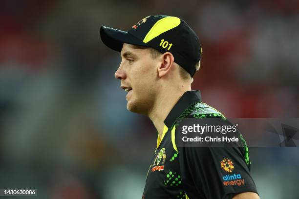 Cameron Green of Australia during game one of the T20 International series between Australia and the West Indies at Metricon Stadium on October 05,...