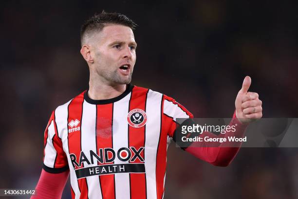 Oliver Norwood of Sheffield United reacts during the Sky Bet Championship between Sheffield United and Queens Park Rangers at Bramall Lane on October...