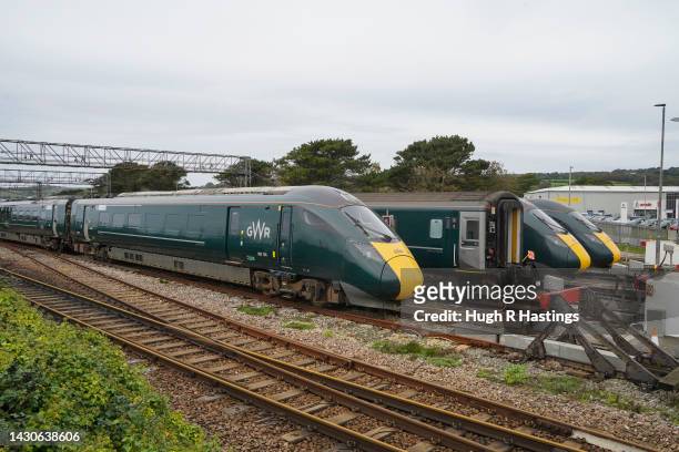 Great Western Railway trains parked at the GWR Depot at Long Rock, on October 05, 2022 in Penzance, England. Commencing on October 5th, rail...