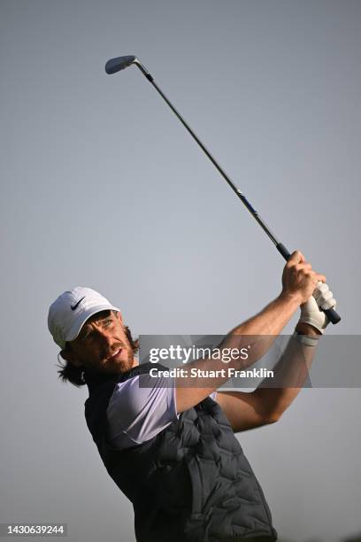 Tommy Fleetwood of England plays a shot during the pro-am prior to the acciona Open de Espana presented by Madrid at Club de Campo Villa de Madrid on...