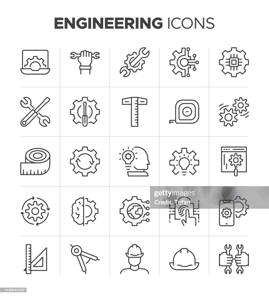 Engineering icon set. Gear related icons. Contains such icons as engineer, settings, manufacturing, mechanic, gears, development and more symbol