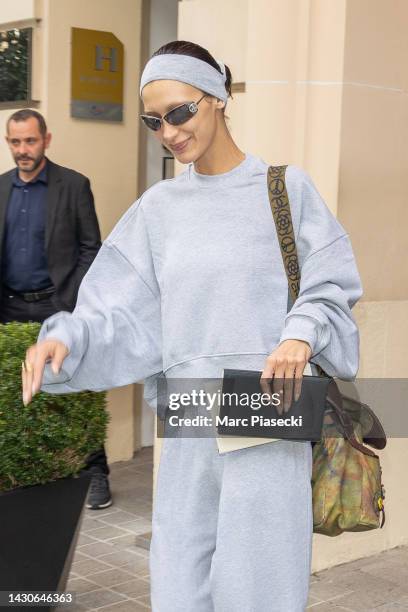 Model Bella Hadid is seen on October 05, 2022 in Paris, France.