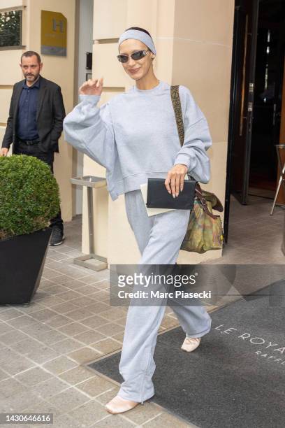 Model Bella Hadid is seen on October 05, 2022 in Paris, France.
