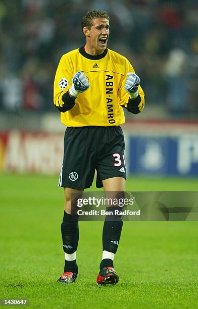 Maarten Stekelenburg of Ajax celebrates during the UEFA Champions League First Phase Group D match between Ajax and Lyon at the Amsterdam ArenA in...