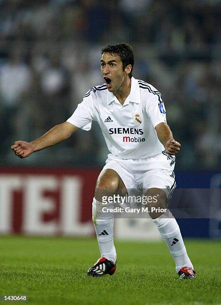 Raul of Real Madrid celebrates during the UEFA Champions League First Phase Group C match between AS Roma and Real Madrid at the Stadio Olimpico in...