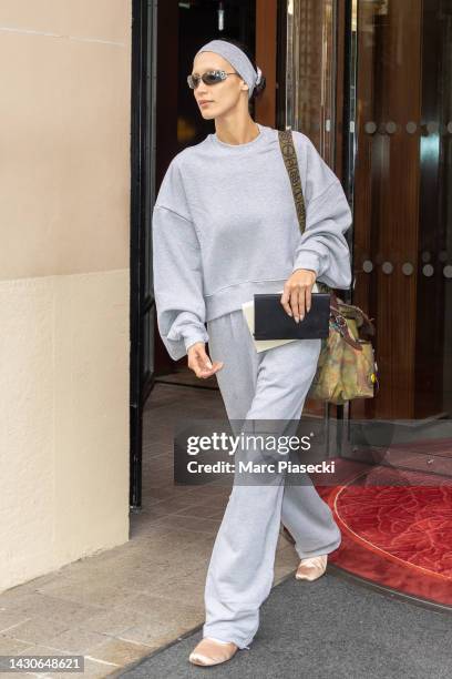 Model Bella Hadid is seen on October 05, 2022 in Paris, France.