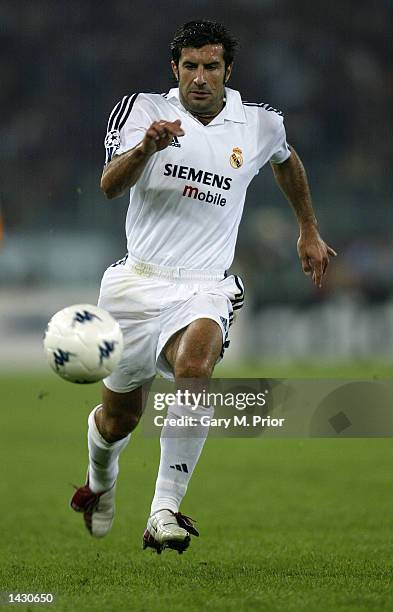 Luis Figo of Real Madrid in action during the UEFA Champions League First Phase Group C match between AS Roma and Real Madrid at the Stadio Olimpico...