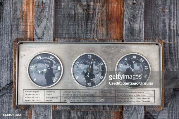 meteorological station on a wooden hut - barometer bildbanksfoton och bilder